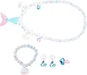 TOYANDONA 1 Set Pearl Necklace Bracelet Sea Shell Earrings Girl Necklace Kit Mermaid Costume Accessory Ring Necklace Princess Dress up Mermaid Resin Blue