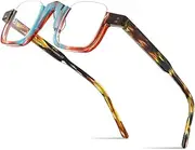 [HEPIDEM] Matte Multicolor Acetate Glasses Frame Women,Semi Rimless Round Optical Eyeglasses