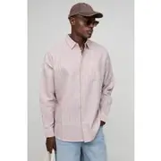Mens Pink Oversized BoohooMan Linen Look Stripe Shirt