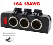 MARINE 12/24V 16A 18AWG 3-SOCKET POWER ADAPTER W/ COVERS W/ON-OFF RED LED