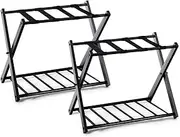 Home Luggage Rack Stand, Double Tiers Luggage Holder with Shoe Shelf, Home Organization, Foldable Baggage Organizer, Compact Folding Rack Holder, Metal Suitcase Luggage Stand for Bedroom, Guest Room, Hotel(Black X 2)