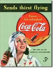Coca Cola Coke Sends Thirst Flying Advertising Vintage Retro Metal Tin Sign New