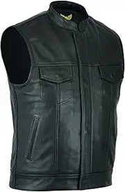 Leatherick Mens SOA Sons of Anarchy Premium Cowhide Motorcycle Leather Black Waistcoat