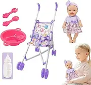 Doll Stroller Set - Kids Doll Playset, 10 Inch Doll with Stroller Set | Stroller Doll with Included Feeding Accessories, Pretend Play Stroller for Dolls, Soft Dolls Girls 3 Years Old