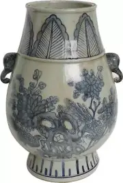 Jar Vase Pheasant Flower Stool Elephant Nose Handle Blue White Porcelain
