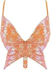 [Generic] 1PCS Women's Sexy Sequin Butterfly Vest Tie Backless Crop Top Belly Dance Bra