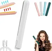 Bosjct Dualglam Mini Dual-Purpose Curling Iron,Cozy Home Curling Iron,Upgrade 2-in-1 Portable Curling Wand and Flat Iron, Portable USB Mini Ceramic Curling Iron for Short Hair,Its a Wond(White)