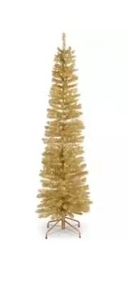 National Tree Company 6 Foot Unlit Tinsel Tree with Metal Stand, Champagne Gold