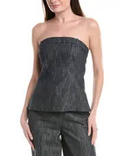 Kenneth Cole Indigo Twill Linen-Blend Bustier Top