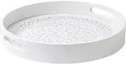White Wooden Tray, Round Farmhouse Serving Tray, Decorative Round Wooden Tray for Plants and Vases, Large Table Centerpieces Decor, Waterproof Countertop Tray for Vases, Plants