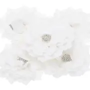 3.5" Rhinestone Pearl Chiffon Flower, 5 Pcs Sewing Fabric Appliques, White