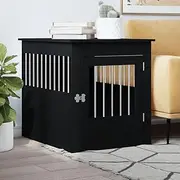 Stylish Black Dog Crate Furniture - 64.5x80x71 cm Engineered Wood with Steel Wire Windows, 2-in-1 Design - Durable End Table & Dog Cage with Lockable Door