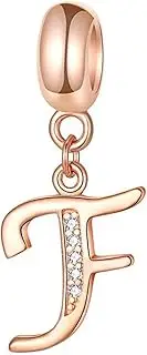 [YiRong Jewelry] 925 Sterling Silver Rose Gold Charm Alphabet Charm Love Charm Anniversary Birthday Charm Fits Pandora Charm Bracelet