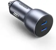UGREEN 50W Dual USB C Car Charger, PD 30W 20W PPS 25W, LED Light, Aluminum Alloy, Compatible with iPhone 16/15/14/13/12, Galaxy S25 Ultra/S24/S23/S22, Pixel, iPad, MacBook, Space Grey
