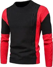 [Gsywaipei] Men's Colorblock Knitted Sweater Long Sleeve Ribbed Male Knits Sweaters Winter Round Neck Knit Pullover, Black, XXL