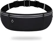 Slim Running Belt Fanny Packs for Women & Men, 3 Pockets Adjustable Reflective Waist Pack Runners Bag Money Belt Phone Holder for Running Sports Hiking Traveling (Black)
