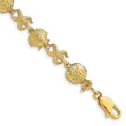 7 Inch 14K Shell, Sand Dollar, Starfish Bracelet