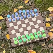 Magnetic Forest Mushrooms Chess,Mushroom Chess Set, Wooden Chessboard Set, Nature-Themed and Portable Rollable Set, Mushroom Pieces for Adults Camping in The Wild,A
