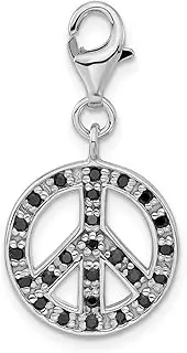 [JewelryWeb] 925 Sterling Silver Fancy Lobster Closure Click on CZ Cubic Zirconia Simulated Diamond Polished Peace Charm Pendant Necklace 27x14mm