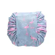 Printed Cosmetic Storage Bag Drawstring Make-Up Travel Bag Makeup Tools Organizer Folding Cosmetic Bag -Blue Flamingo
