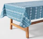 Peva Tablecloth,60"x84" Oblong(6-8 people) CHRISTMAS,WHITE SNOWFLAKES ON BLUE,WS