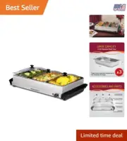 Buffet Server Stainless Steel 3 Trays 2.5 Qt Temperature Control Party Hosting