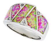 Women Sterling Silver Rhodium Plated, Pink Opal Band CZ stone Accents 12mm