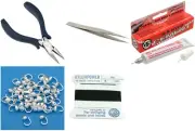 Bead Tip Kit - Pliers, Tweezers, Cement, 50 Bead Tips & Black Bead Cord #6