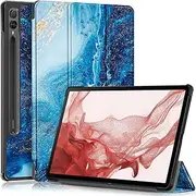 GMUJIAO Compatible with Samsung Galaxy Tab S9 FE Plus 12.4 Inch for Case, Stand Function, Slim PU Leather Phone Case with Triple Stand, Drop-Proof, Sea Waves