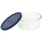 Pyrex 7203 7-Cup Round Glass Food Storage Bowl w/ 7402-PC Dark Blue Lid Cover