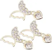 AUTSUPPL Nail Stickers Butterfly Heart Lock 2pcs Zircon Manicure Decor for Beginners Experts