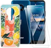 ESACMOT Summer time Pattern Case Compatible with Nokia C5 Endi + [2 Pack] Screen Protector Tempered Glass, Shockproof Case Cover for Nokia C5 Endi (6.52 inch)
