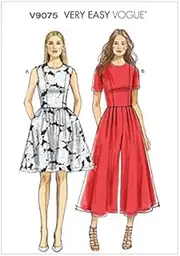 [Vogue] 9075 Misses' Petite Gathered Dress and Pleated Jumpsuit Sewing Pattern, Size 6-8-10-12-14