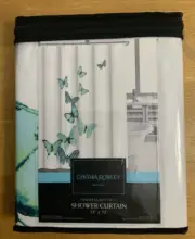 New Cynthia Rowley "Vendetta Butterfly" Shower Curtain White w Teal Blue Green