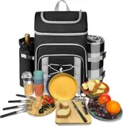Picnic Basket Backpack for 4 Person with Blanket Insulated Leakproof Cooler