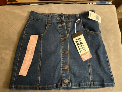 Almost Famous High Rise Denim Skirt Button Up Closures Size 5 NEW with tags