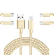 Catzon 1M 2M 3M 5Packs Micro USB Cable Nylon Braided Phone Cable Fast Charger Cable USB Cord -Gold