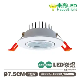 〖樂亮〗★含稅 7.5cm LED 3燈珠 白/黑殼 崁燈 黃光/自然光/白光 聚光型 魚眼設計 (3.3折)