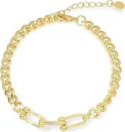 [ILLUMIN] 18K Gold Plated Cuban Link Bracelet, Adjustable Chain, Hypoallergenic, Trendy Fashion Jewelry Gifts for Women Girls, no gemstone