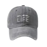 Mom Life Washed Grey Embroidered Mom Letter Baseball Cap Hat OSFM