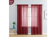 Pair of Dark Red Sheer Curtain 140x213cm Rod Pocket Voile Curtains