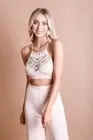 Blush Light Pink Boho Crochet Lace Detail High Neck Bralette