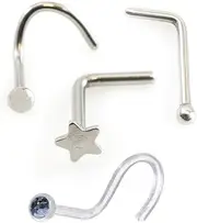 [BodyJewelryOnline] Nose L Shape Star Design, Nose Bone And Screw Retainer With Cubic Zirconia Pack Of Three 22G
