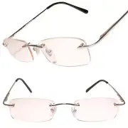 Rimless Spring Hinge Temple Modern Silver Rectangle 1.00 Reading Glasses