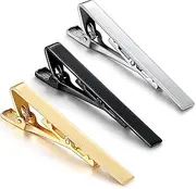 Tie Pin Classic Business Style Gjinxi 3 Pieces Stainless Steel Tie Clips 5.5 cm Tie Clips Thin Tie Clips Simple Tie Clip Set for Men Father Brother (Gold/Silver/Black), L, Non-Precious Metal, Silver