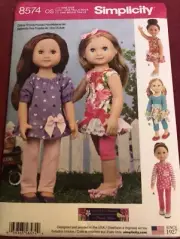 SIMPLICITY #8574 14" (5 STYLE) DOLL TOPS & BOTTOMS CLOTHING PATTERN Uncut