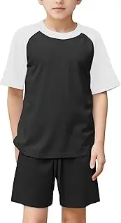 [Flygo] Boys Girls Short Pants Sets 2 Piece Raglan Crewneck Shirts Baseball Tee and Athletic Shorts Kids Active Summer Outfits