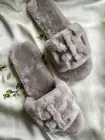 Tory Burch Double T Shearling Slide in Gray Heron/Gold Size 8.5 Style No. 83484
