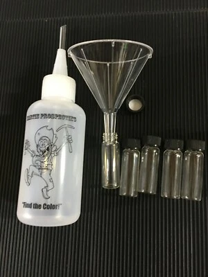 Martin Snuffer Bottle 5 Glass 1 oz Gold Vials Gold Funnel Mining Dredge Sluice