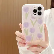 LIUJINCAN Artistic Silicone Phone Case for iPhone 13 Mini - Protective Camera Design with Purple Tulips, Anti-Slip Grip for Young Girls